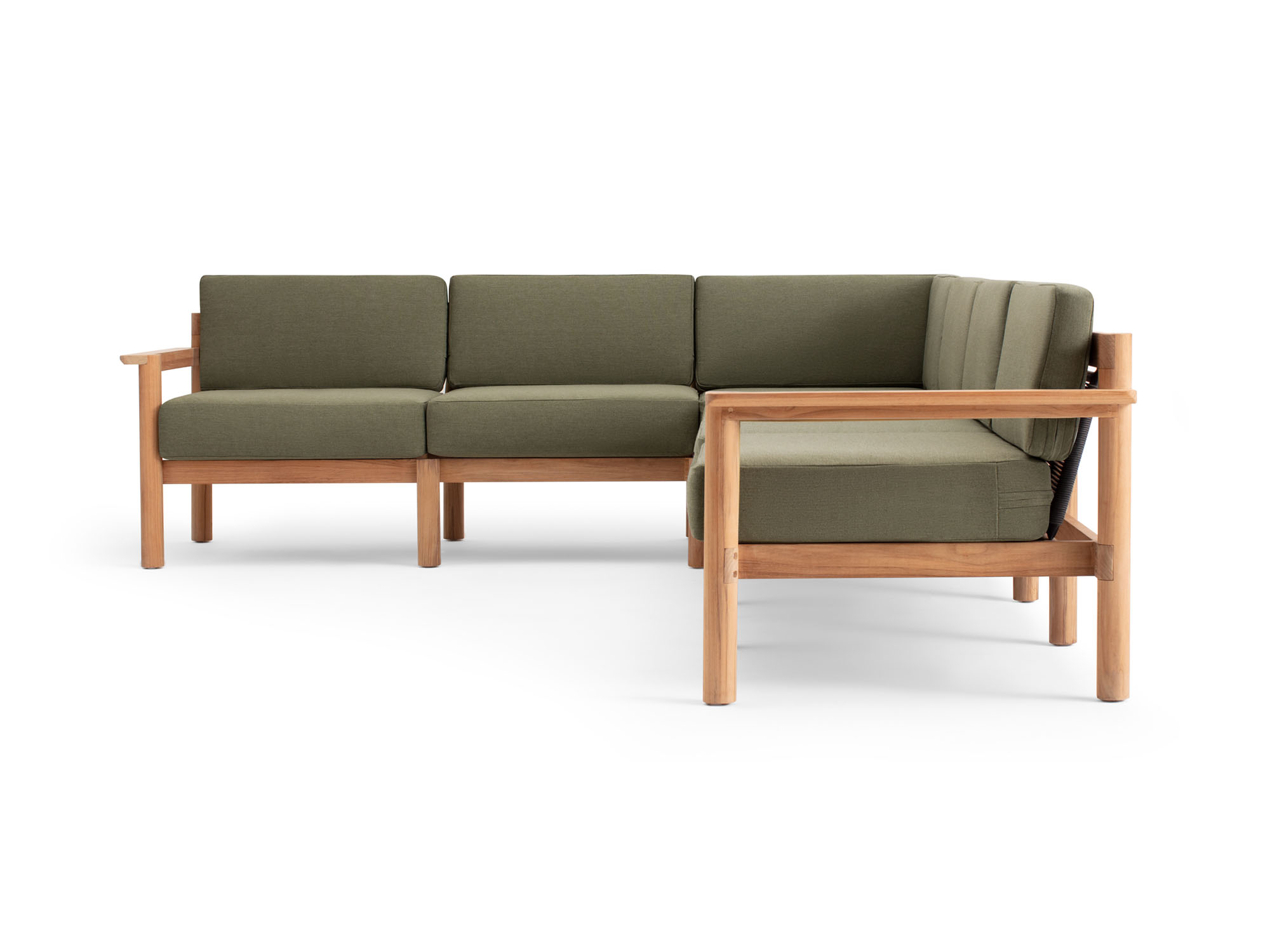 Vue latérale d'un sectionnel extérieur 6 morceaux avec coussins verts